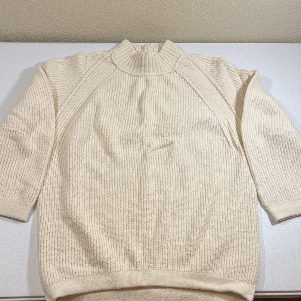 Free People Cream Ribbed Mock Neck Sweater